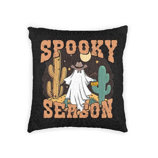 Spooky Season Western Ghost Halloween Woven Pillows