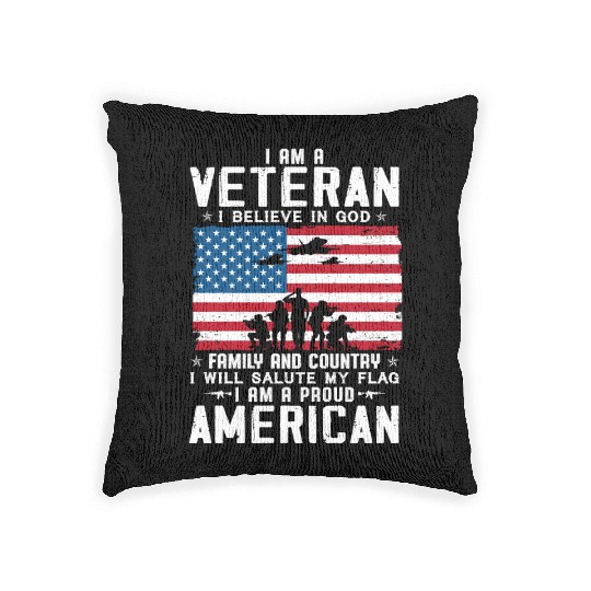 I Am A Proud American Veteran Woven Pillows
