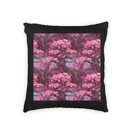 Anime Euphoria: Fantasy Cherry Blossom Dreamscape Woven Pillows