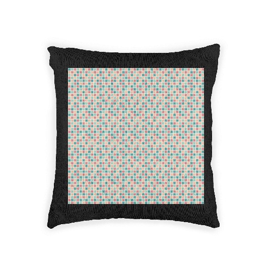 Retro Checkered Pattern Yellow Teal Coral Woven Pillows