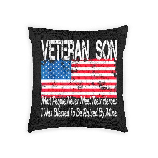 vintage american flag us military family veteran s Woven Pillows