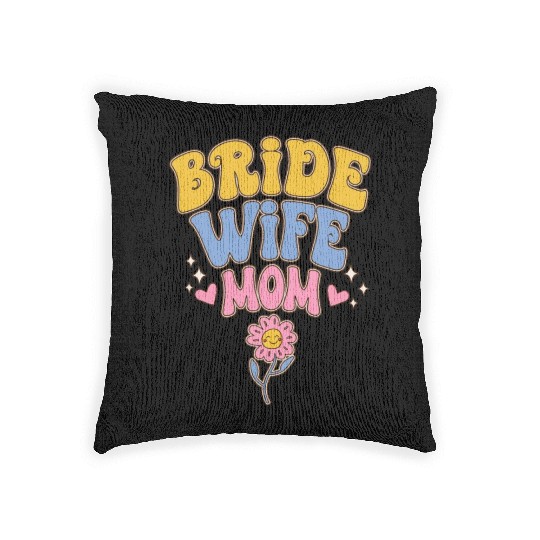 Retro Mothers Day Wife Mom Bride Groovy Woven Pillows