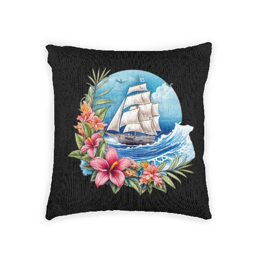 Sailing Ship Sailing Orchids Flowers Sailboat Woven Pillows