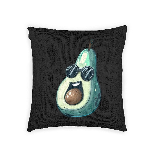 Cool Kawaii Avocado with Sunglasses - Expressive Woven Pillows