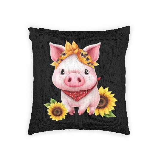 Pig with Bandana and Sunflower, Charming Farm Woven Pillows