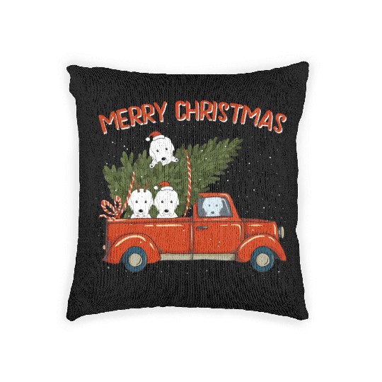 Great Pyrenees Xmas Vintage Red Pickup Woven Pillows