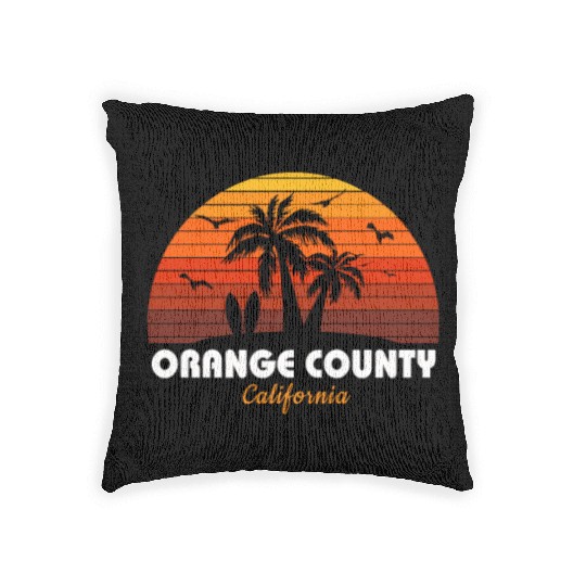 Retro Orange County California Sunset Cool Woven Pillows