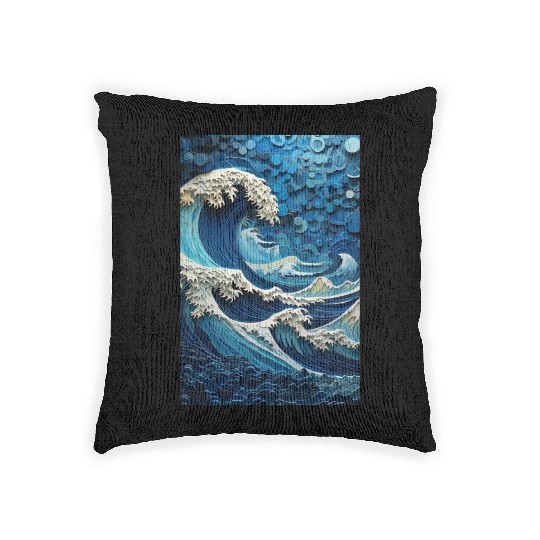 Wave Symphony - Layered Paper Art in Dreamy Blue Woven Pillows