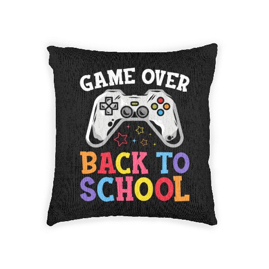 Back To School Game Over First Day Of School Funny Woven Pillows