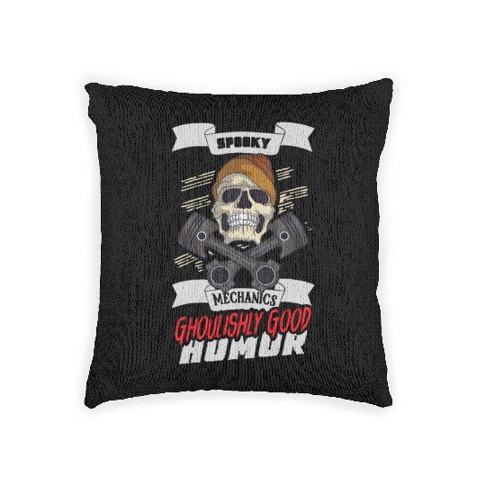 Skeleton Mechanic Horror Garage Funny Bones Spooky Woven Pillows