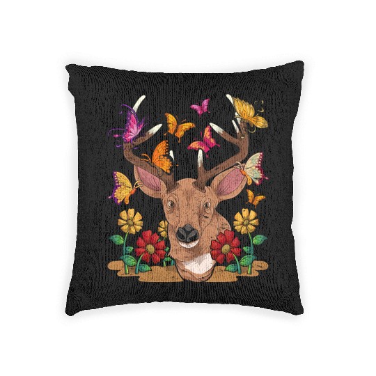 Flowers forest animal gift butterfly deer Woven Pillows