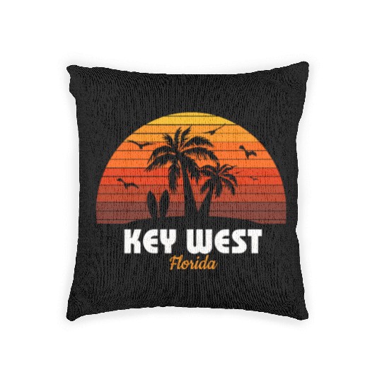 Retro Key West Florida Sunset Cool Vintage Woven Pillows