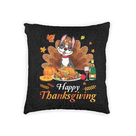 Boston Terrier Turkey Costume Wine Pie Pumpkin Woven Pillows