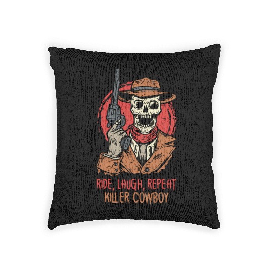 Spooky Horror Western Cowboy Rider Rodeo Country Woven Pillows