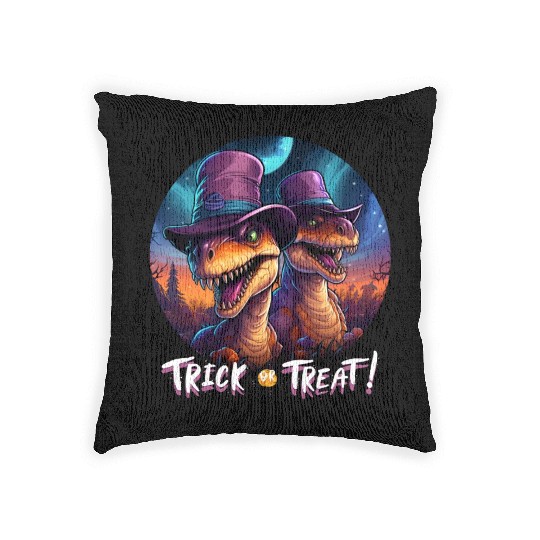 Halloween Dinosaur Velociraptor Trick or Treat Woven Pillows