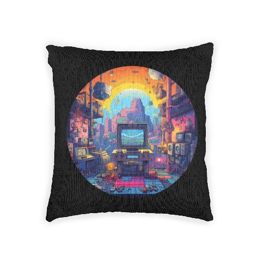 Retro Gaming Paradise: Embrace the Pixelated Past! Woven Pillows
