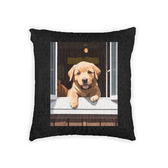 Puppy LaB - Labrador Puppy At The Window Woven Pillows