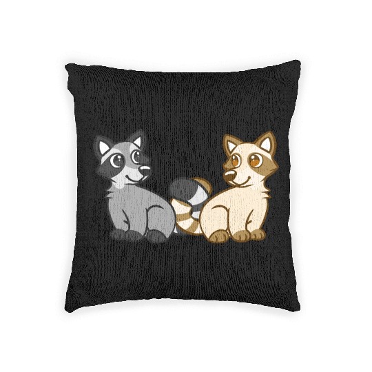Raccoon Friends In Blue Woven Pillows