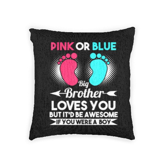 pink or blue big brother loves you a boy gender Woven Pillows