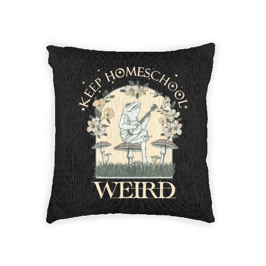 Retro Keep Homeschool Weird Mom Frog Cottagecore Woven Pillows