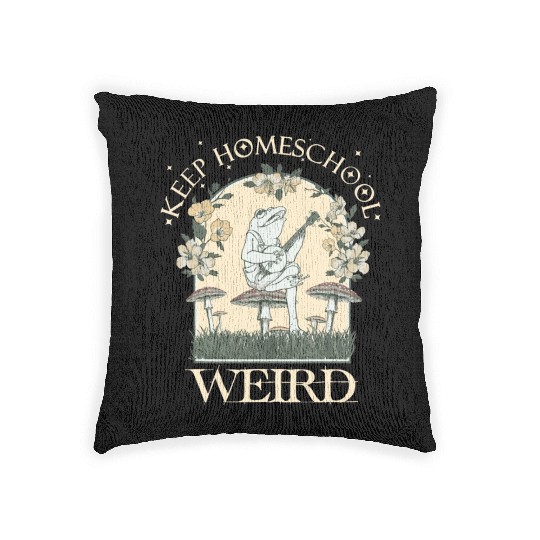 Retro Keep Homeschool Weird Mom Frog Cottagecore Woven Pillows