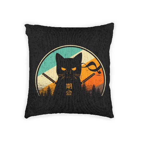 Vintage Japanese Cat Kawaii Retro Style Cat Kitten Woven Pillows