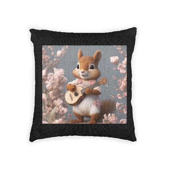 Aesthetic Cottagecore Floral Cute Squirrel Playing Woven Pillows