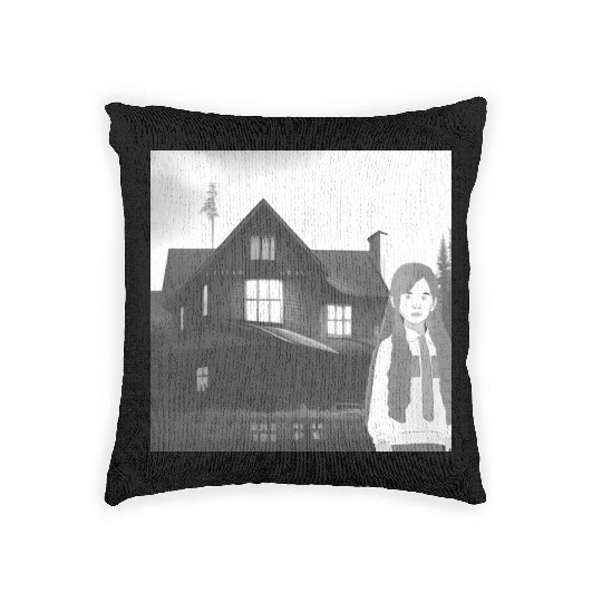 Is a haunted house??? (Black and white version) Woven Pillows