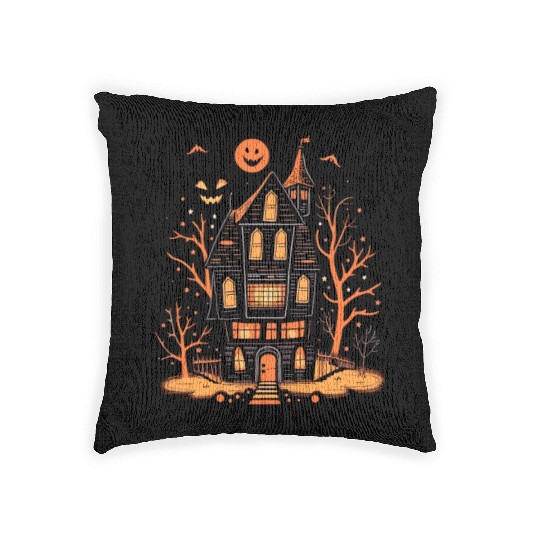 Haunted House Halloween Woven Pillows, Spooky Mansion