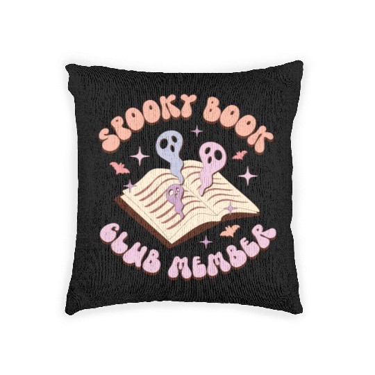 Spooky Book Club Member, Happy Halloween Day Woven Pillows