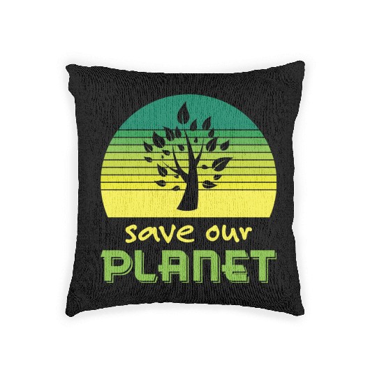Save Our Planet Retro Sunset Green Woven Pillows