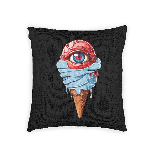an ice cream with a red eye Woven Pillows Design