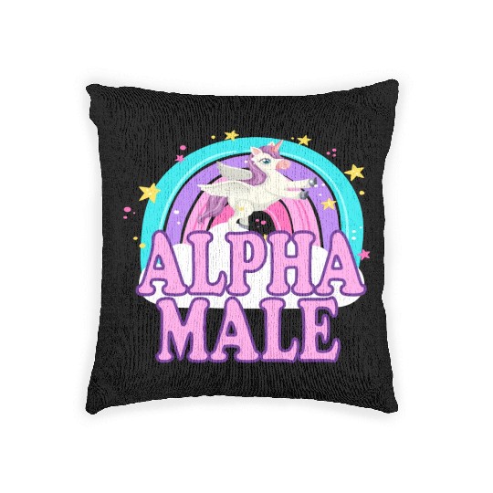 Ironic Alpha Male Unicorn Rainbow Funny Woven Pillows