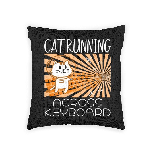 Cat Running Keyboard Across The Space Cat Riding Woven Pillows