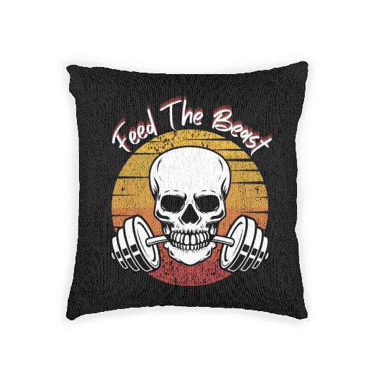 Feed The Beast Skeleton Gym Motivation Woven Pillows