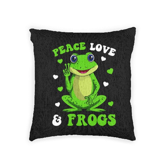Peace Love Frogs Lover Frog Kids Girls Women Woven Pillows