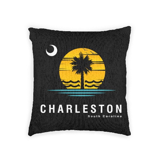 Charleston South Carolina Sc Palmetto Moon Sunset Woven Pillows