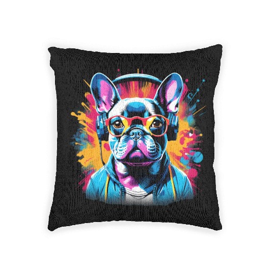 Vibrant Canine Graffiti: A Walk Over the Rainbow Woven Pillows