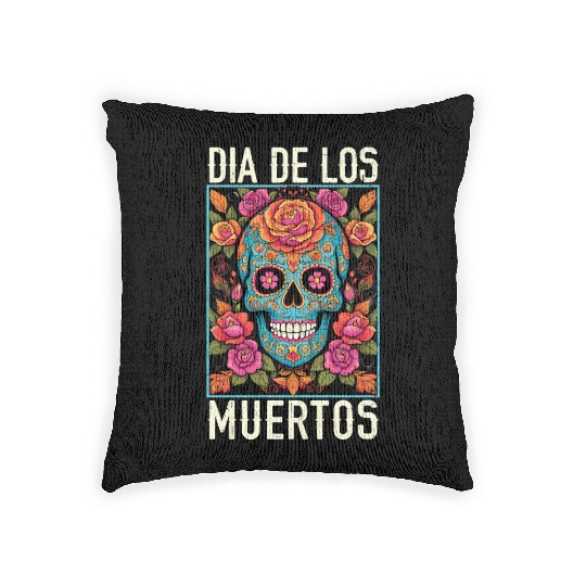 Dia De Los Muertos Sugar Skull Mexican Holiday Woven Pillows