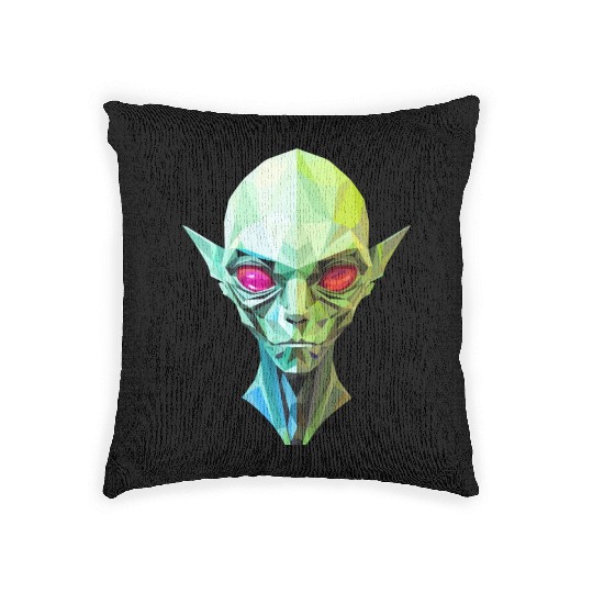Polygonal Alien: Portrait with Red Eyes Woven Pillows
