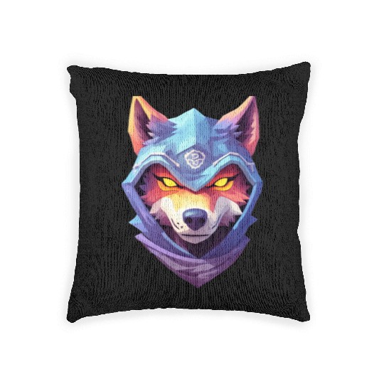 Hooded Alpha Wolf Ninja: Leader of the Night Woven Pillows