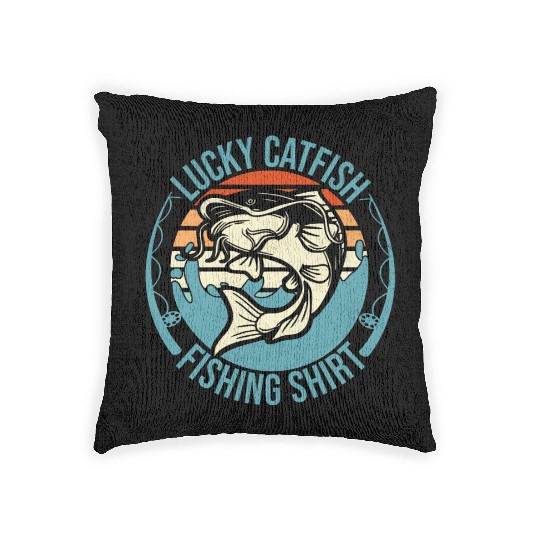 Lucky Catfish Fishing Woven Pillows