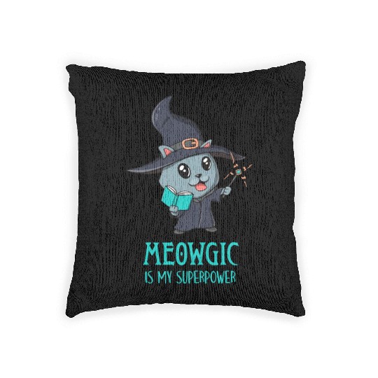 Cute Cat Magic Wizard Kitty Funny Gamer Woven Pillows