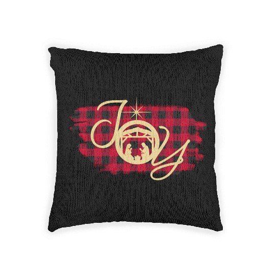 Joy In A Ger Nativity Jesus Birth Buffalo Plaid Woven Pillows