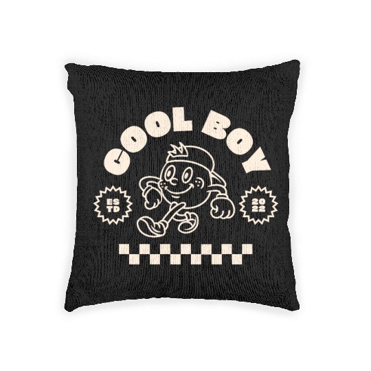 Beige Retro Mascot Cool Boy Woven Pillows
