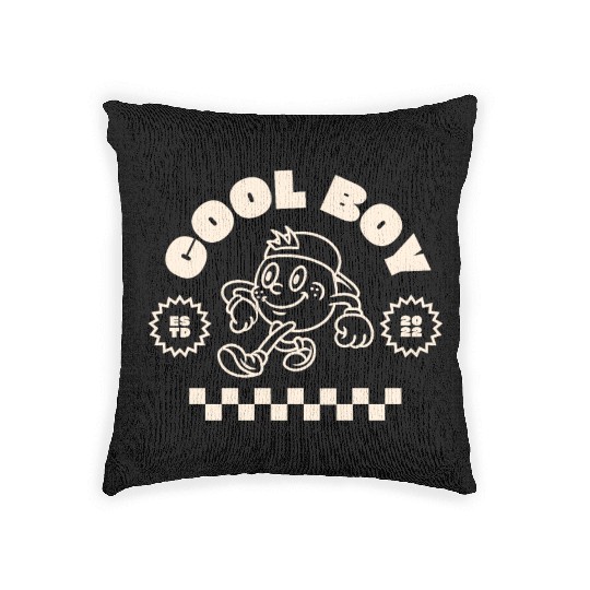 Beige Retro Mascot Cool Boy Woven Pillows