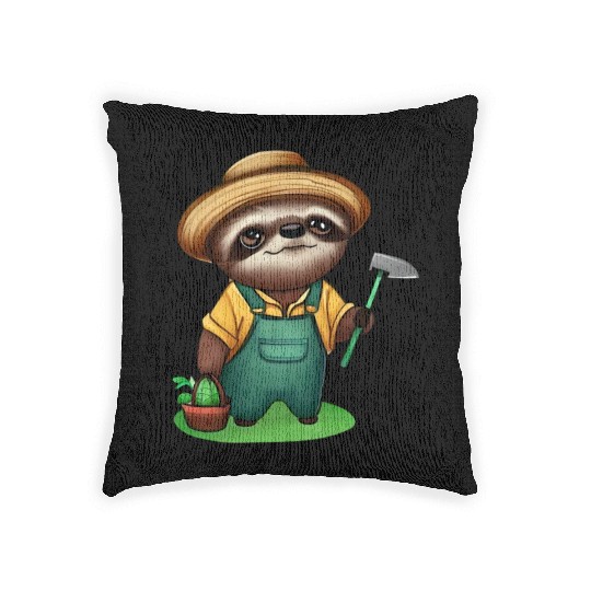 Cozy gardener sloth Woven Pillows
