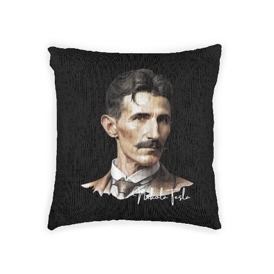 Artistic Illustration of Nikola Tesla Woven Pillows