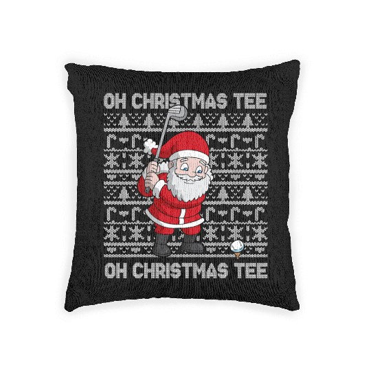 Golf Oh Christmas Woven Pillows Santa Claus Golfer Golfing T