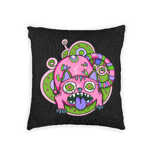 Psychedelic Trippy Cat Woven Pillows